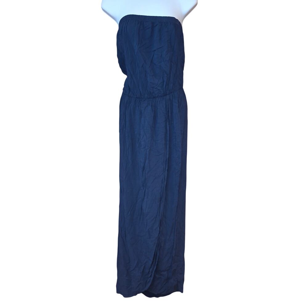 EUC Velvet by Graham & Spencer, navy, strapless, Aline maxi‎ overlay dress sz Sm